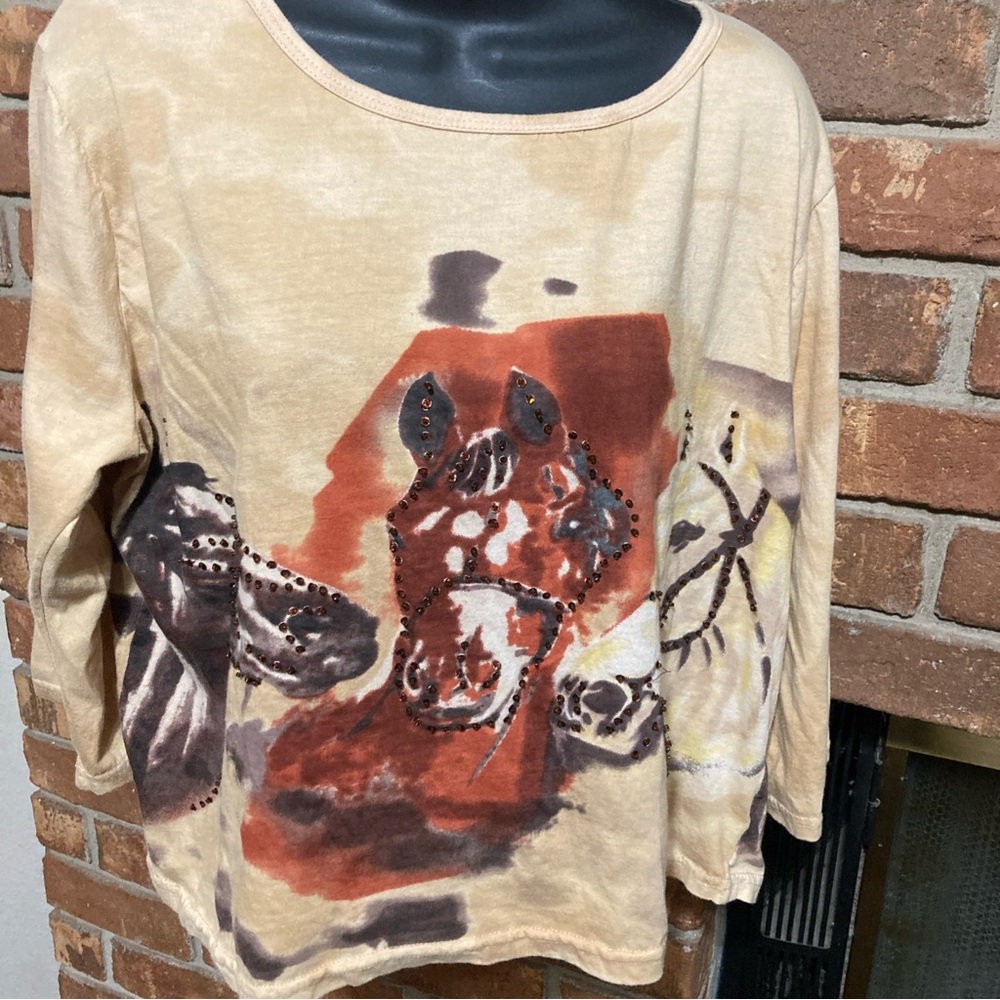 Women's Beige Horse Print Top